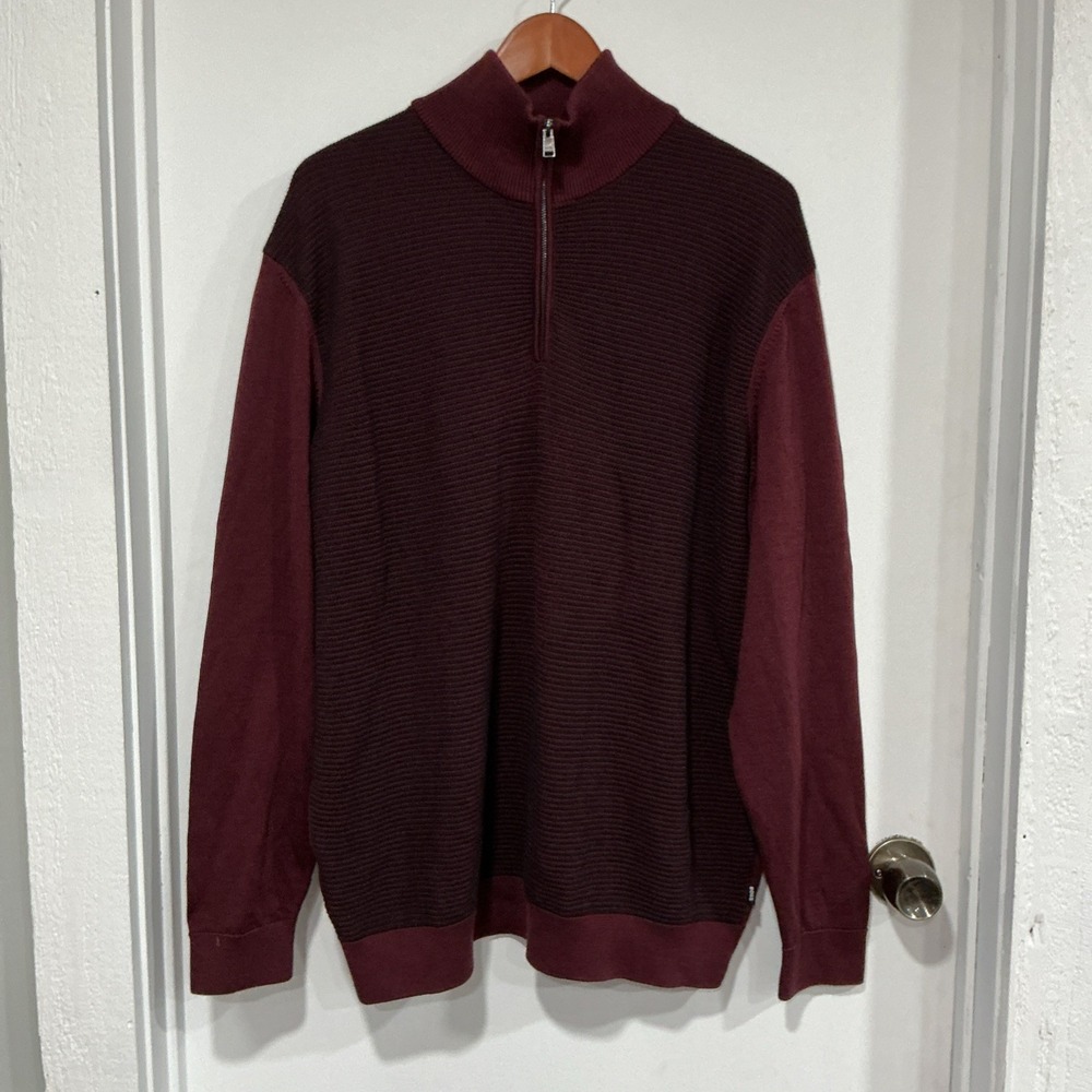 BOSS Hugo Boss Virgin Wool Mockneck (High-Neck) Quarter Zip Sweater Size 2XL